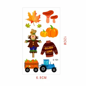 Waterproof fall harvest temporary tattoos with pumpkins and maple leaves, 6.8x12cm size