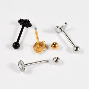 Piercings de langue en acier avec breloques papillon, feuille et fleur en opale