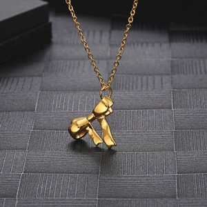 Minimalist gold bow pendant necklace in titanium steel for hip-hop fashion styling