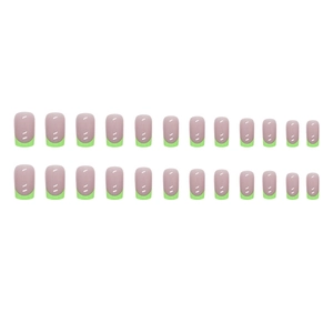 Franse press-on nagels in neon groen en nude roze, vierkante vorm, set van 24 stuks