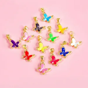 Colorful enamel butterfly pendants for DIY jewelry making with gold plated metal finish