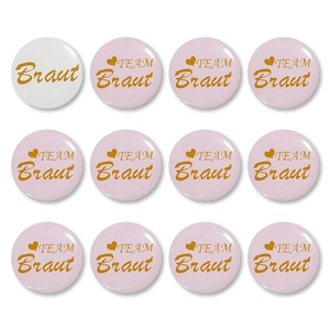 Wedding Party Button Badges Tinplate Round Pin Brooches German Braut Team Braut Bridal Shower Favors