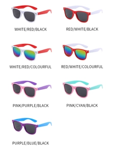 Multiple color variations of kids square sunglasses with polarized and rainbow lenses