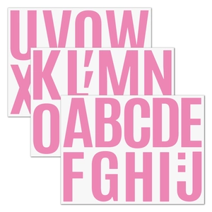 Detail view of large pink 4-inch adhesive capital letters with modern bold font design