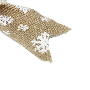 Christmas red burlap bow with white snowflake prints for festive tree decoration