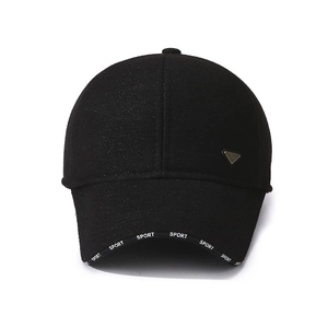 Men's winter thermal baseball cap with ear flaps in black fleece fabric with SPORT logo