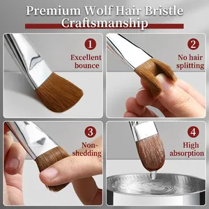 Set di pennelli in pelo di lupo a testa piatta con elevata elasticità e assorbimento