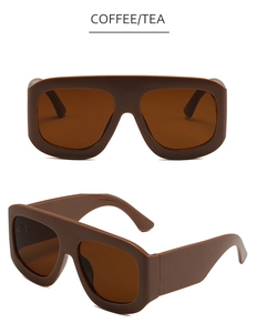 Detail view of large square frame coffee tea sunglasses in matte finish for party wear