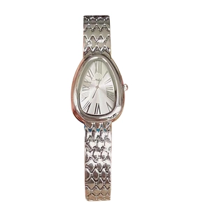 Silver snake-head luxury steel watch for women with pear-shaped case and Roman dial