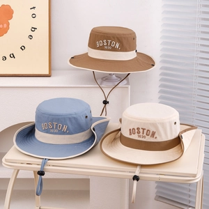Kids quick-dry outdoor bucket hats with Boston embroidery and adjustable chin strap
