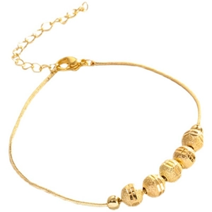 Elegant gold beaded bracelet with five textured beads and adjustable snake chain for women