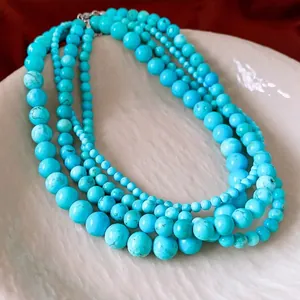 Collier De Perles Turquoise Vintage Avec Fermoir Mousqueton En Alliage Chaîne De Clavicule En Pierre Élégant Pour Femme