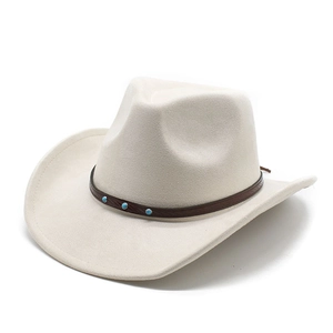 Classic cream felt western cowboy hat with brown leather band and turquoise studs
