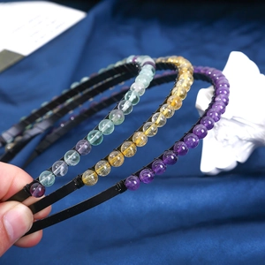 Women Handmade Natural Crystal Beads Black Metal Wire Headband Simple Fashion Hair Accessories Elegant Headpiece