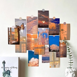 Sunset landscape postcard set for wall decoration with artistic orange and blue themes