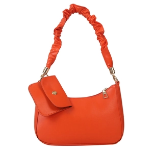 Orange quilted cloud bag for women with ruched handle and matching coin purse charm