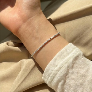 925 Sterling Silver Bracelet Irregular Square Beads Crushed Silver Style Minimalist Jewelry For Women Adjustable Chic