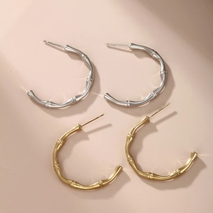 Bamboo Texture Hoop Earrings Stainless Steel Minimalist Chic Jewelry Accessory For Women