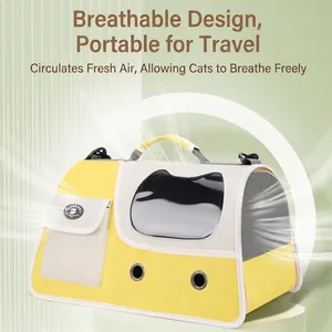 Pet Carrier Bag Oxford Breathable Mesh Large Capacity Cat Head Transparent Window Outdoor Travel Crossbody Handbag