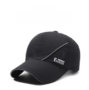 Detail of breathable mesh fabric on black baseball cap with fashion letter embroidery