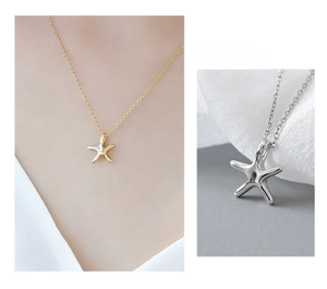 Detail of S925 sterling silver starfish pendant with real gold plating and fade-resistance