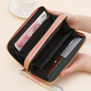 Large capacity gradient long wallet for women with card slots and wrist strap for beach