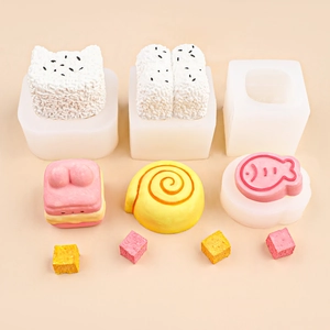 Silicone mold set for puff rice ball and strawberry cake aromatherapy candle making