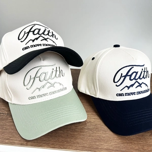 Casquettes de baseball en coton respirant avec broderie de montagne et texte Faith