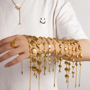 Elegant Gold Plated Stainless Steel Bracelet For Women Adjustable Chic Shell Heart Butterfly Cross Charms Jewelry