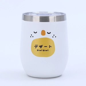 White stainless steel 12oz wine tumbler with cute cartoon smiley face and leakproof lid