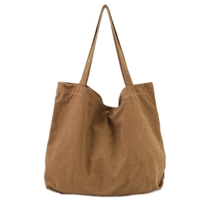 Retro large capacity brown canvas tote bag with thick washed fabric and open top design
