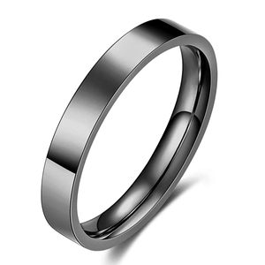 Polished 3mm black stainless steel minimalist band ring shown from a professional angle