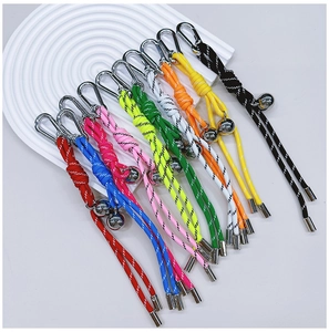 Macro shot of colorful woven lanyards with metal spring buckles in ten vibrant variants