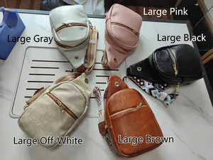 Multi-color PU leather chest bags set showing grey, pink, black, cream and brown options