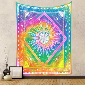 Regenbogen-Wandteppich mit Sonne und Mond Astrologie für böhmische Dekoration