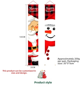 Close-up of 180x30cm Christmas door banners with Santa Claus and snowman patterns
