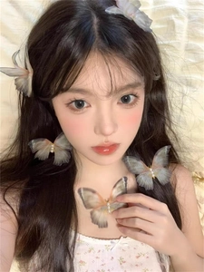 Detailed view of gradient mesh butterfly hair clips with pearl accents and layered wings