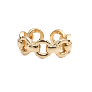 Detailed view of the gold adjustable chain-link ring with a modern geometric design