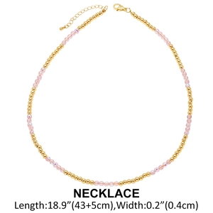 Crystal beaded necklace with gold-plated beads and adjustable lobster clasp on white background