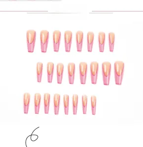 Detailed flat lay of 24pcs pink French gradient long ballerina press-on nails set
