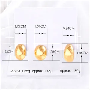 Polished hollow teardrop earrings in stainless steel with detailed size and weight specs