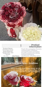Detailed spray view of 450ml quick-drying artificial snow spray on red roses decoration