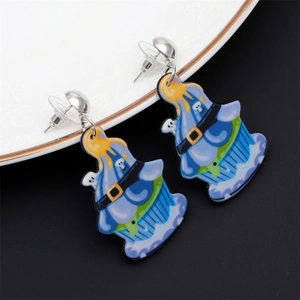 Détails des boucles d'oreilles Halloween en acrylique avec motifs de fantômes cupcakes