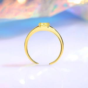 Minimalist S925 sterling silver open ring with a square yellow gemstone and golden finish