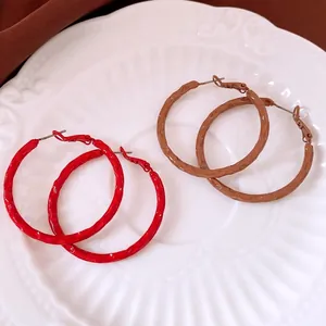 Hammered Texture Alloy Hoop Earrings With Silver Earring Post Simple Fashion Retro Style For Women Commuting Jewelry
