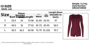 Detailed size guide for women's square neck long sleeve bodysuit with measurements in cm