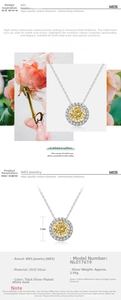 Macro view of S925 silver necklace with a 2.95g yellow rose-cut cubic zirconia pendant