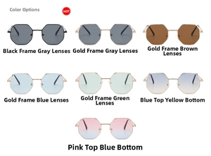 Detailed catalog of octagonal metal frame sunglasses in various gradient lens colors