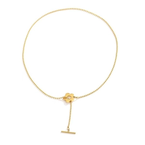 Minimalist gold titanium steel necklace featuring a hollow flower pendant and OT toggle clasp