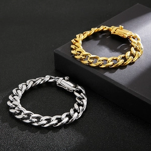 Herren Cuban Link Armbänder aus Edelstahl in Gold und Silber mit quadratischem Verschluss